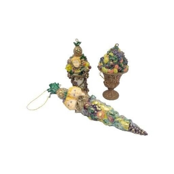 Christmas ornaments Topiary Fruit French Sparkle Cherubs Set Of 3 READ - Picture 1 of 12